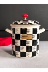 Kitchen Beyond Dama Desen Siyah-krem Emaye 16x24cm 3,5 Lt Bakraç 0522