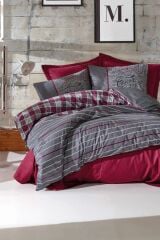 Jonas - Bordo Masculine Çift Kişilik Nevresim Takımı