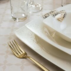 Emsan Fine Bone Fiore Gold 61 Parça 12 Kişilik Kare Yemek Takımı