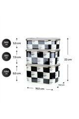 Qualita King Dama Dekor Emaye 3 Lü Dikdörtgen Saklama Kabı – Xap-22-0247/9